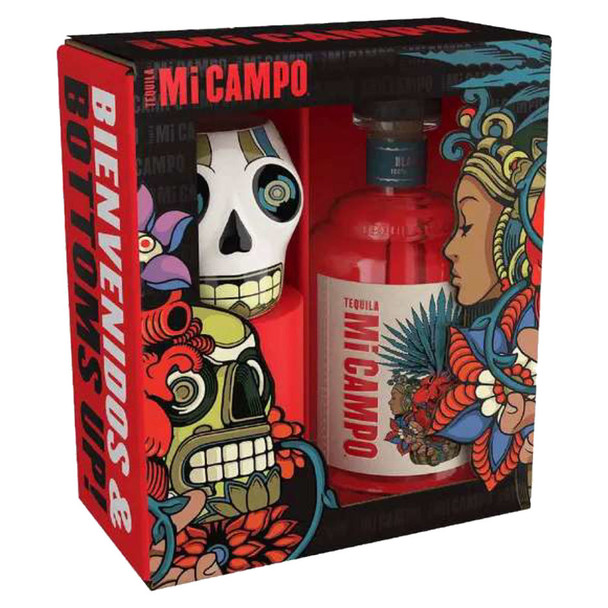 Mi Campo Blanco Tequila with Skull Mug - 750 mL - Set - Glass