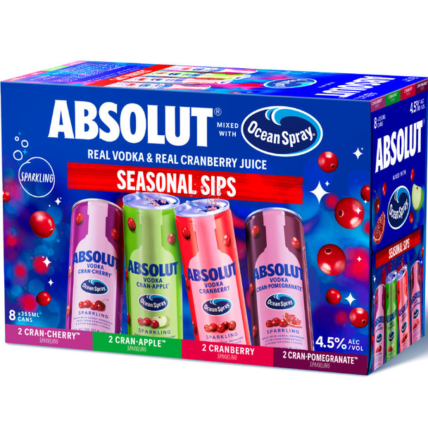 Absolut Ocean Spray Seasonal Sips Variety - 8-PK - Aluminum