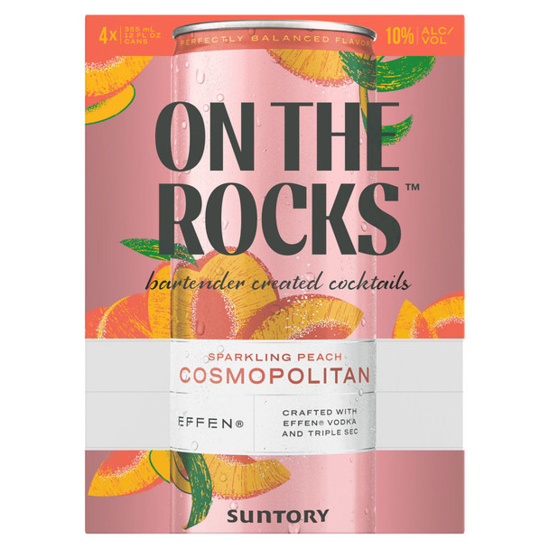 On The Rocks Sparkling Peach Cosmopolitan Cocktail - 355 mL - 4-PK - Glass