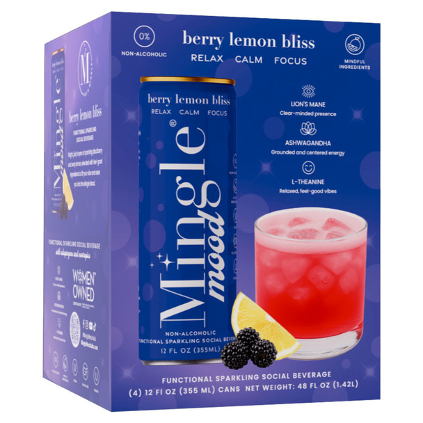 Mingle Mood Berry Lemon Bliss Mocktail - 355 mL - 4-PK - Aluminum