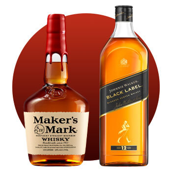 Image of Maker's Mark and Johnnie Walker Black Label bottles.