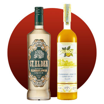 Image of S. Elder Elderflower Liqueur and Chinola Liquer bottles.