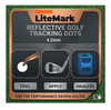LiteMark Reflective Golf Tracking Dots 4.2mm product packaging showing three easy steps: Peel, Apply, and Analyze — for the performance-driven golfer