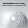LiteMark Reflective Golf Tracking Dot Weatherproof Durability — UV-stable adhesive lasts up to 7 years in outdoor conditions, shown on a water-droplet-covered golf ball