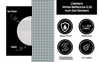 LiteMark White Reflective 0.25 Inch Dot Stickers reflectivity comparison (no flash vs flash) with four key feature badges: Water Proof, Reflective, Polyethylene Terephthalate material, and UV-stable construction