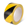Yellow/Black hazard stripe economy vinyl floor tape single roll — 2 inch by 108 ft, OSHA-style diagonal caution stripes