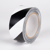 Black/White hazard stripe economy vinyl floor tape single roll — 2 inch by 108 ft, black and white diagonal stripes