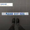 Please Wait Here Floor Signs – Durable Slip-Resistant Queue Line Stickers  - 22 Inch Width (Pack of 4)