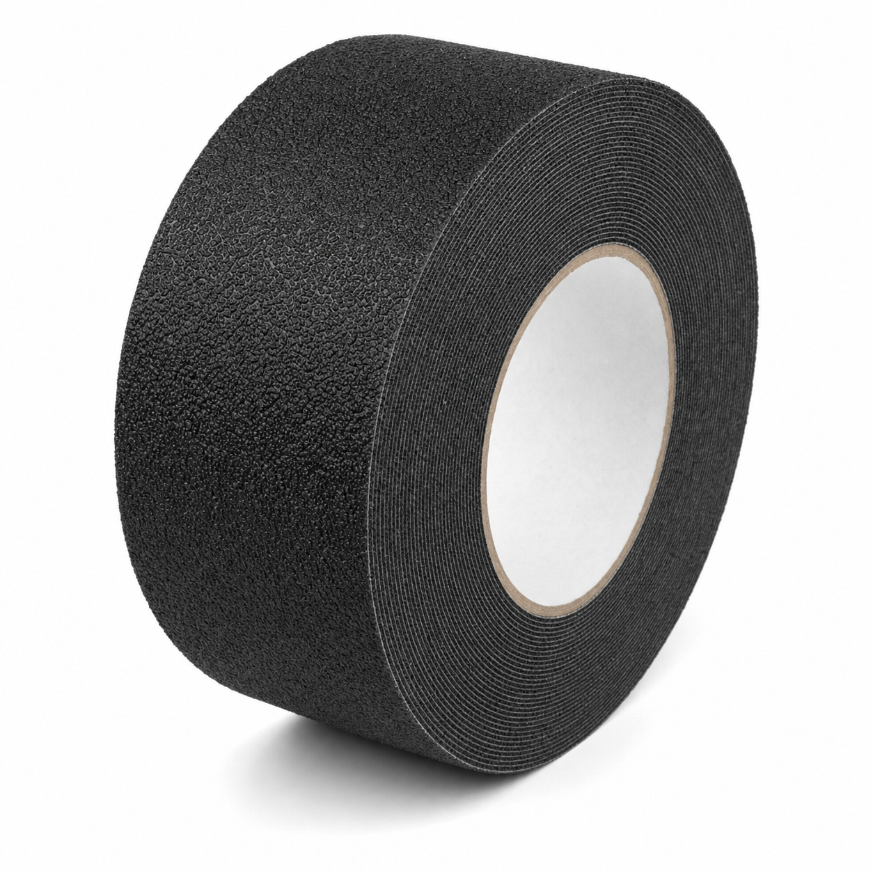 Thick Coarse Resilient TCR black anti-slip tape roll — 0.078 in thickness, firm PVC with sharp embossed pebble pattern, 95 TRL dry / 60 TRL wet, R10 DIN 51130, NFSI High-Traction for aluminum stair-nose channels and threshold plates.