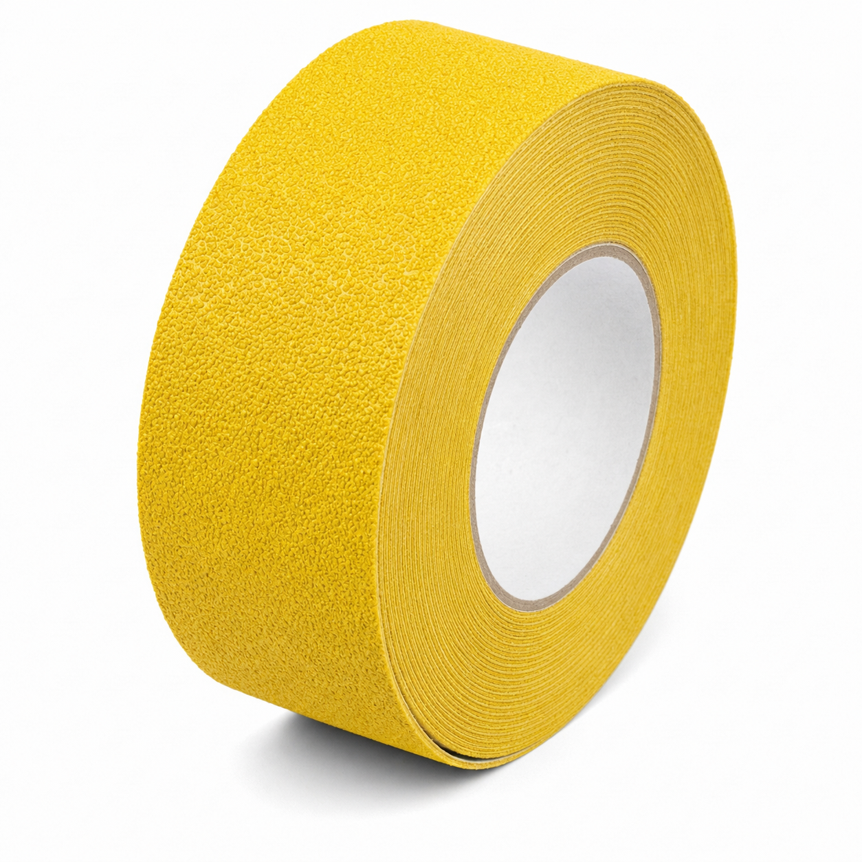 Thick Coarse Resilient TCR yellow anti-slip tape roll — 0.078 in thickness, high-visibility safety yellow, firm PVC pebble pattern, 95 TRL dry / 60 TRL wet, R10 DIN 51130, NFSI High-Traction for stair-nose and threshold channels.