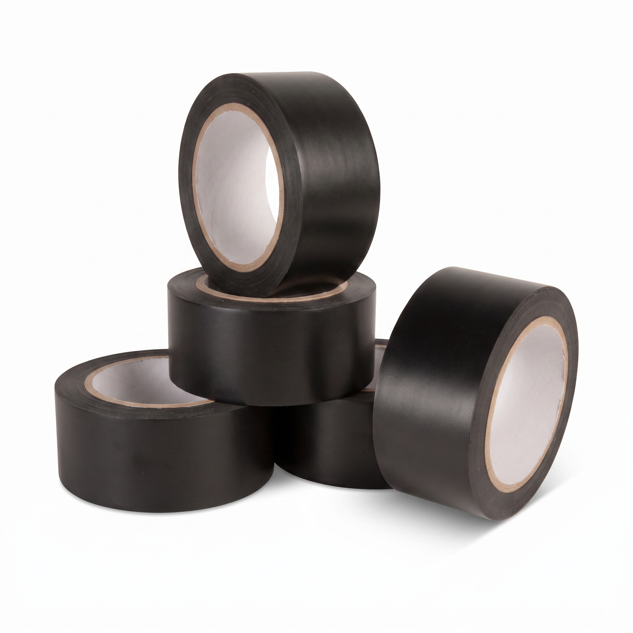 Black economy vinyl floor marking tape 4-pack — four 2 inch by 108 ft rolls of matte black PVC tape