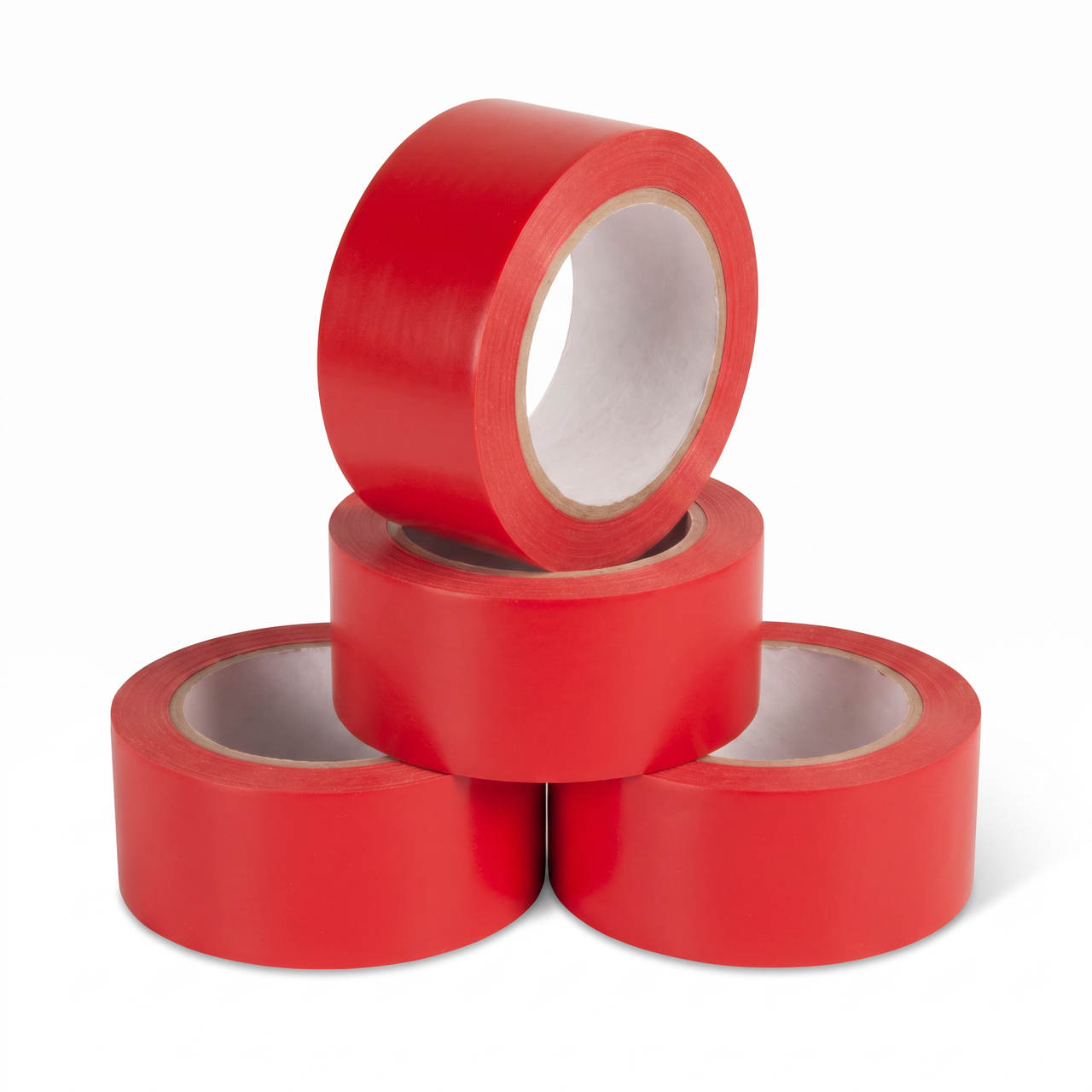 Red economy vinyl floor marking tape 4-pack — four 2 inch by 108 ft rolls of safety red PVC tape