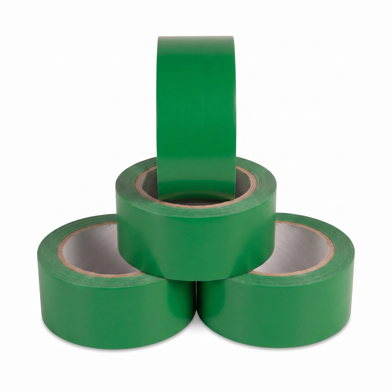Green economy vinyl floor marking tape 4-pack — four 2 inch by 108 ft rolls of safety green PVC tape