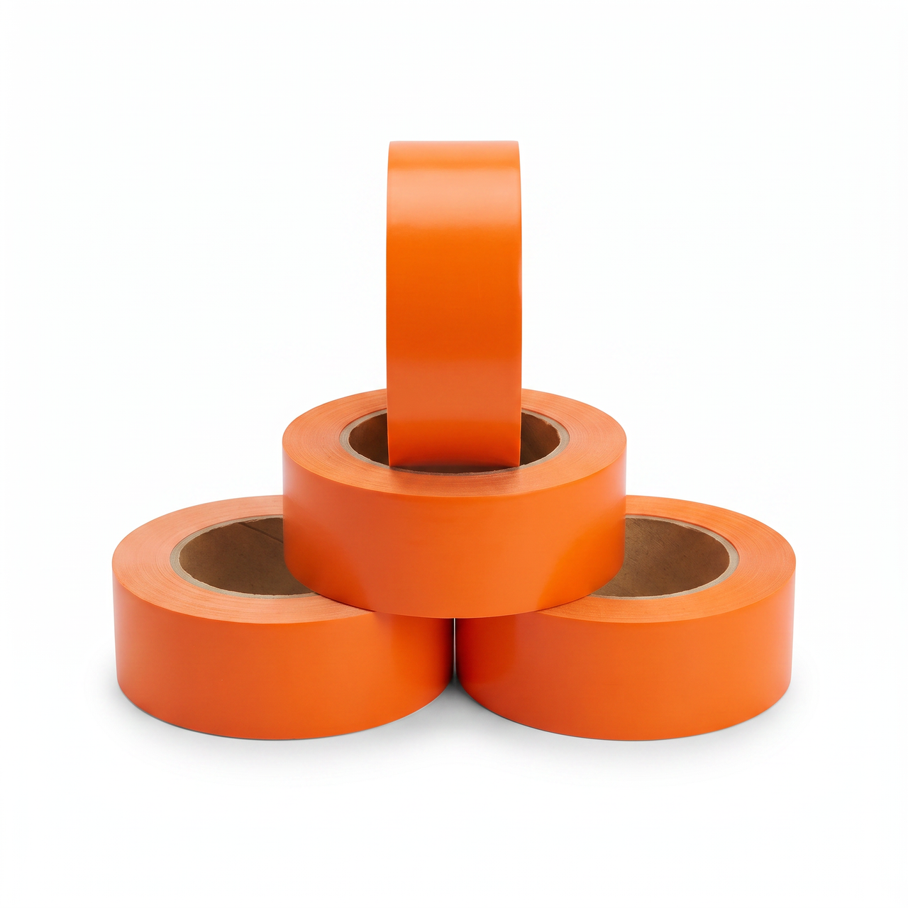 Orange economy vinyl floor marking tape 4-pack — four 2 inch by 108 ft rolls of high-vis safety orange PVC