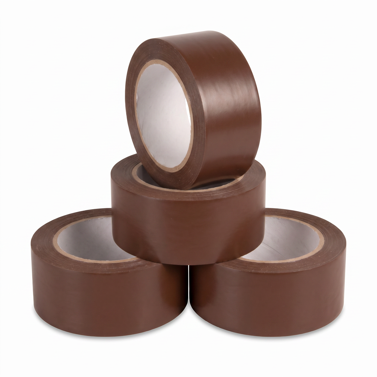 Brown economy vinyl floor marking tape 4-pack — four 2 inch by 108 ft rolls of chocolate brown PVC tape