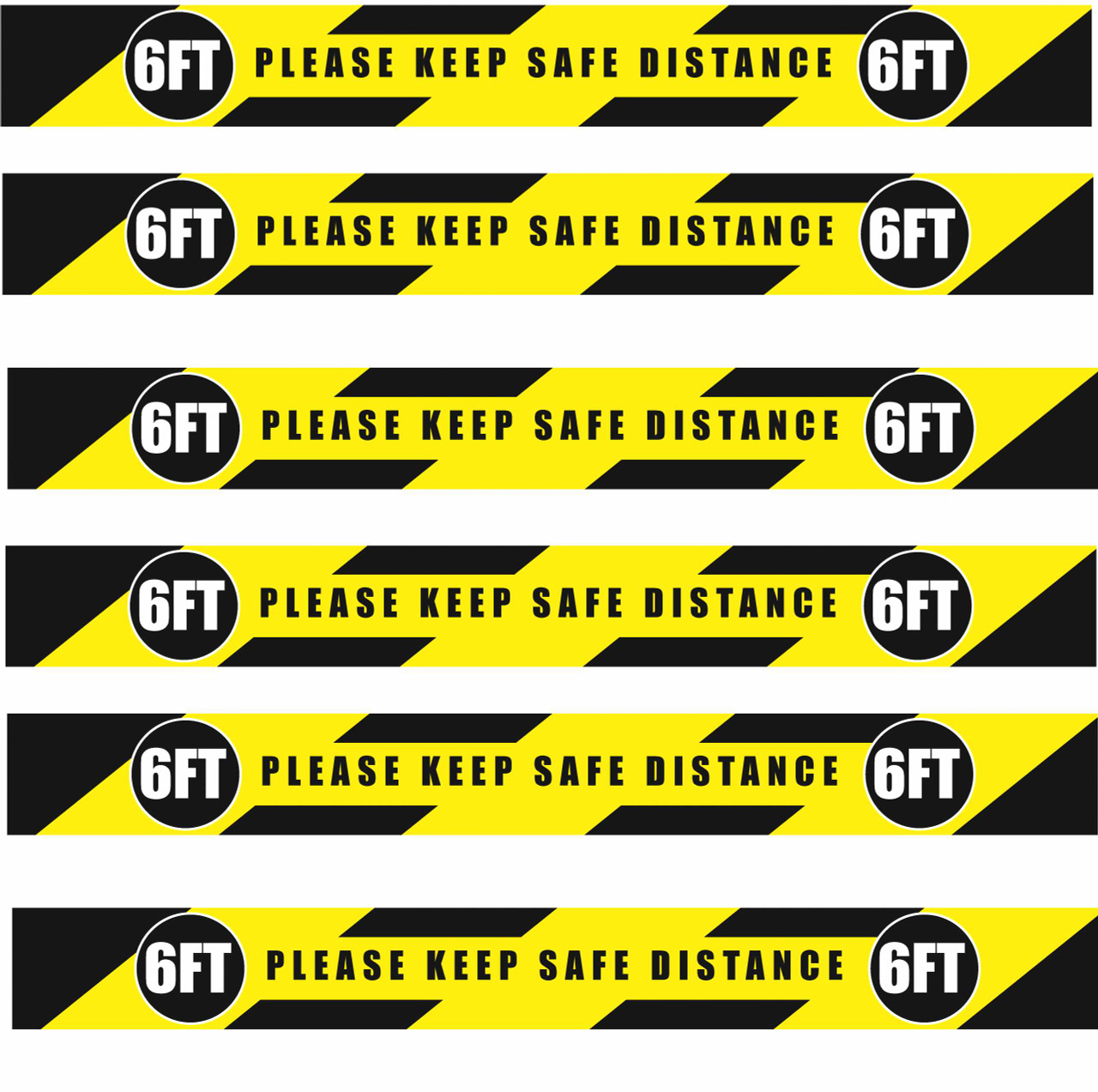 Floor Marking Signs (Please Keep Safe Distance) | Heavy Duty | 30 mils Thick X 36 in Long | (6 Strips - 2 Inch X 36 Inch)