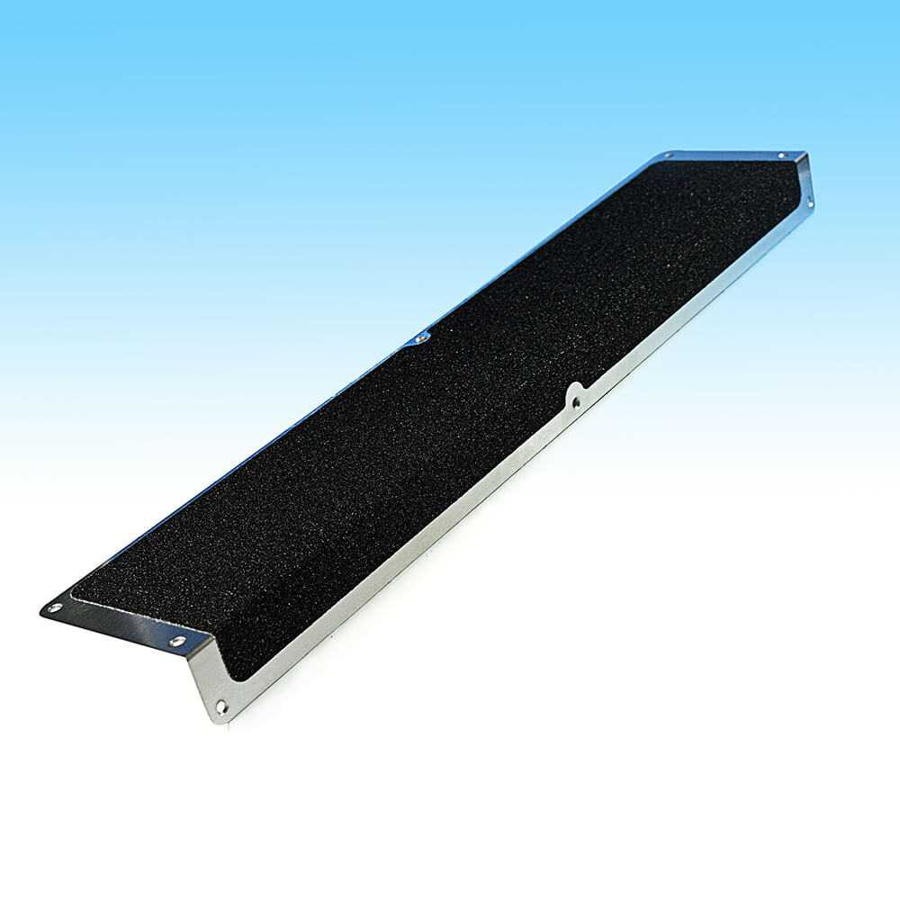 Heskins L-Shape Bolt Down Anti-Slip Plate profile view (see L-Shaped Bolt Down Plates 2' Wide for this stair-nose product) — aluminum with 90-degree edge wrap for stair treads