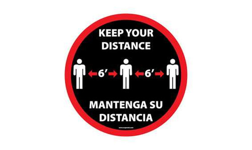 High Traffic and Carpet Floor Sign (KEEP YOUR DISTANCE - MANTENGA SU DISTANCIA) | 30 mils Thick (Available in 12" Pack of 1, 6" Pack of 5, or 4" Pack of 5)