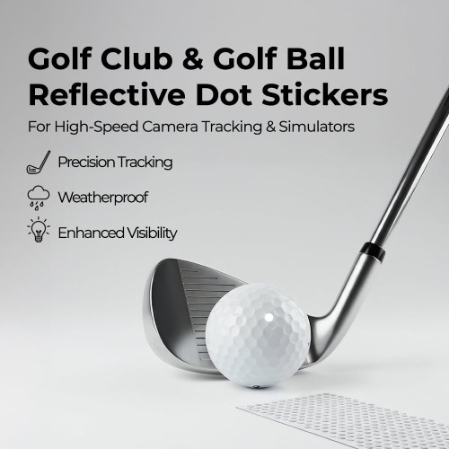 LiteMark Golf Club and Golf Ball Reflective Dot Stickers for high-speed camera tracking and simulators, featuring Precision Tracking, Weatherproof durability, and Enhanced Visibility