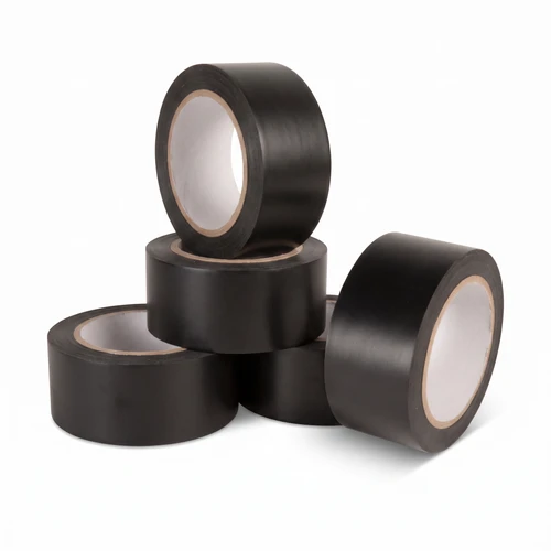 Black economy vinyl floor marking tape 4-pack — four 2 inch by 108 ft rolls of matte black PVC tape