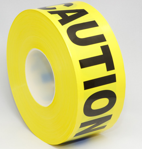 4421/0421 - Cleanroom Barrier Tape | "CAUTION" Printed | Plastic Core | No Adhesive | 3" Wide X 3 Mils Thick X 1000' Long