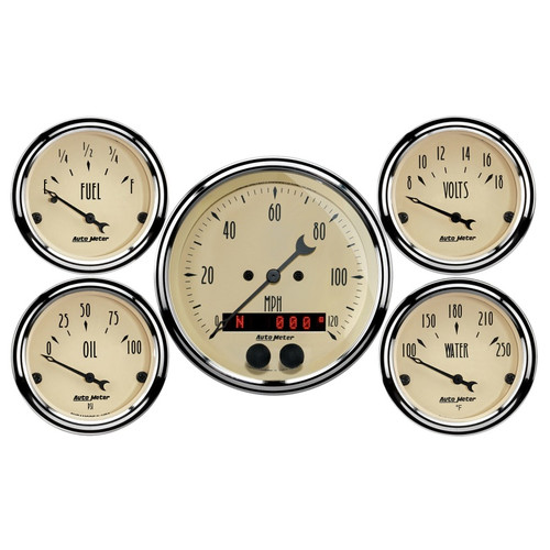 AutoMeter 3-3/8in & 2-1/16in GPS Speedometer Antique Beige Gauge Kit - 5 Pc - 1850 Photo - Primary
