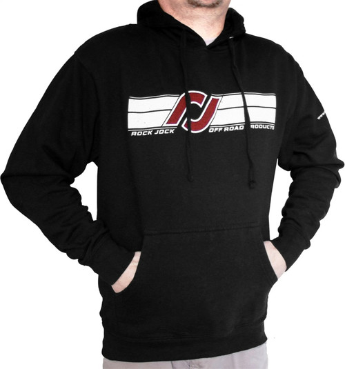 RockJock Hoodie Sweatshirt w/ RJ Logo and Horizontal Stripes Black Medium Print on Front - RJ-713001-M Photo - Primary