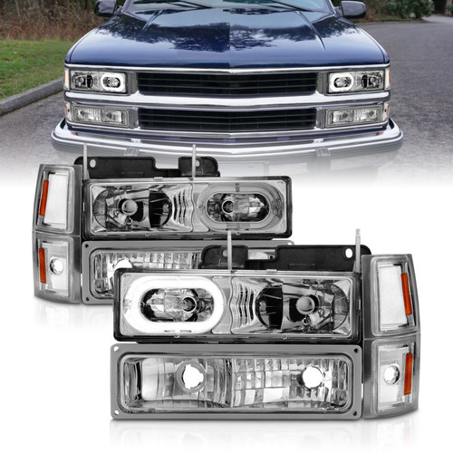 ANZO 88-98 Chevrolet C1500 Crystal Headlights Chrome Housing w/ Signal and Side Marker Lights - 111508 Photo - Primary