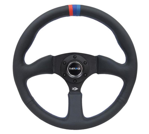 NRG Reinforced Steering Wheel (350mm / 2.5in Deep) Blk Leather w/M3 stitch Matte Blk 3-Spoke Center - RST-023MB-R-M3 User 1