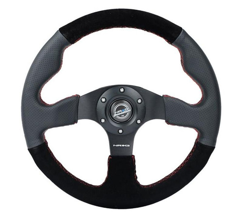 NRG Reinforced Steering Wheel (320mm/ 2.5in. Deep) Sport Leather / Suede w/ Red Stitch - RST-012R/S-RS User 1