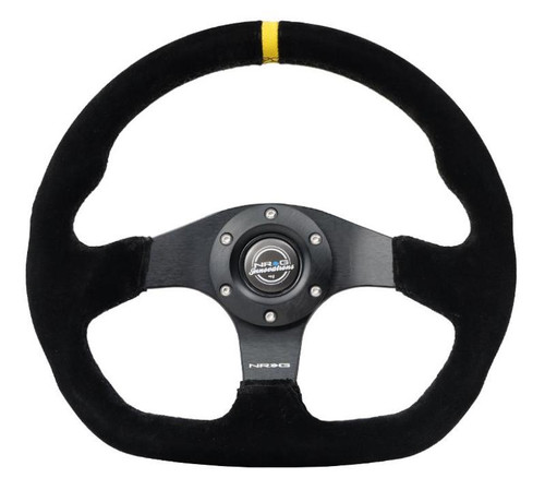 NRG Reinforced Steering Wheel (320mm) Sport Suede Dual Push Buttons Flat Bottom w/ Yellow Center - RST-024D-MB-S-Y User 1