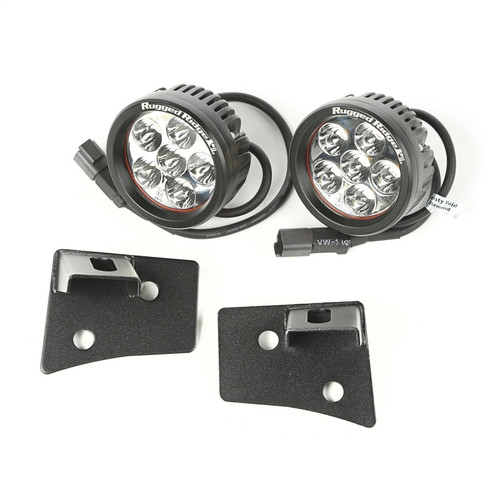 Rugged Ridge 07-18 Jeep Wrangler JK Textured Black Round Windshield LED Kit w/ Brackets - 11027.17 Photo - Primary