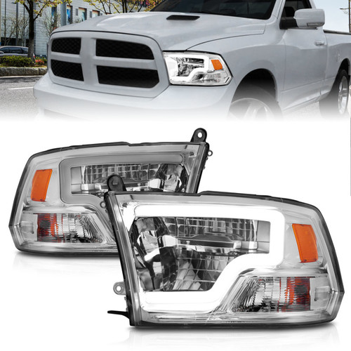 ANZO 2009-2020 Dodge Ram 1500 Full LED Square Projector Headlights w/ Chrome Housing Chrome Amber - 111540 Photo - Primary