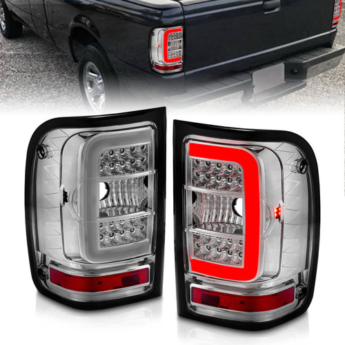 ANZO 2001-2011 Ford  Ranger LED Tail Lights w/ Light Bar Chrome Housing Clear Lens - 311392 Photo - Primary