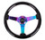 NRG Reinforced Steering Wheel (350mm / 3in Deep) Classic Blk Wood Grain w/Neochrome 3-Spoke Center - RST-036BK-MC User 1