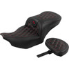 Saddlemen #823-07-206B4 - RoadSofa™ Seat - with Backrest - Carbon Fiber - Lattice Stitch - Red Stitch - FLTR/FLHX '23-'24