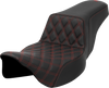 Saddlemen Step-Up Seat - Front Lattice Stitch - Red Stitch - Extended Reach - FLH/FLT '08-'23