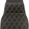 Saddlemen Step-Up Seat - Lattice Stitch - Gold Stitch - Extended Reach - FLH/FLT '08-'23