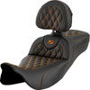 Saddlemen #808-07B-184B3 - Roadsofa™ Extended Reach Seat - Lattice Stitch - Orange Stitch - with Backrest - FL '08-'24