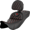 Saddlemen Roadsofa Extended Reach Seat - Lattice Stitch - Red Stitch - with Backrest - FL '08-'24