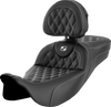 Saddlemen Roadsofa Extended Reach Seat - Lattice Stitch - White Stitch - with Backrest - FL '08-'24