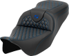 Saddlemen RoadSofa Seat - Honeycomb - Blue Stitch - without Backrest - FLH/FLT '08-'23 (#A808-07B-189BLU)