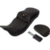Saddlemen #808-07B-190B7 - RoadSofa™ Seat - Honeycomb - Gold Stitch - with Backrest - Extended Reach - FLH/FLT '08-'24