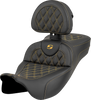 Saddlemen Roadsofa Extended Reach Seat - Lattice Stitch - Gold Stitch - with Backrest - FL '08-'23