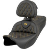 Saddlemen #808-07B-182B7 - Roadsofa™ Seat - Lattice Stitch - Gold Stitch - w/ Backrest - FL '08-'23