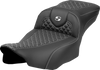 Saddlemen Roadsofa Extended Reach Seat - Dragon Scale Stitch - White Stitch - w/o Backrest - FLT/FLH '23-'24
