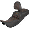 Saddlemen #808-07B-211B3 - RoadSofa™ Tri Gripper Seat - Extended Reach - Orange Stitch - w/ Backrest - FLH/FLT '08-'25