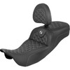 Saddlemen #808-07B-211B6 - RoadSofa™ Tri Gripper Seat - Extended Reach - White Stitch - w/ Backrest - FLH/FLT '08-'25
