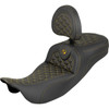 Saddlemen #808-07B-211B7 - RoadSofa™ Tri Gripper Seat - Standard Reach - Gold Stitch - w/ Backrest - FLH/FLT '08-'25