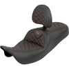 Saddlemen #808-07B-210B3 - RoadSofa™ Tri Gripper Seat - Standard Reach - Orange Stitch - w/ Backrest - FLH/FLT '08-'25
